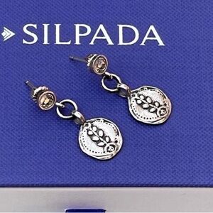 Silpada Silver Disc coin earrings with Cz